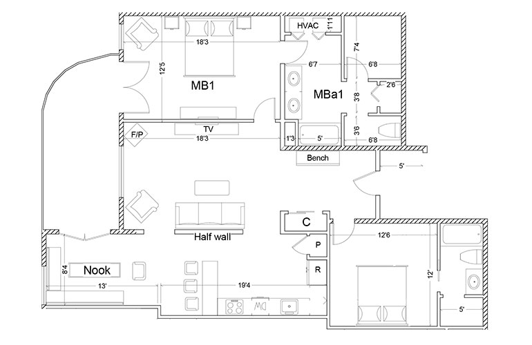 Suite 1 floor plan in Whitefish Montana